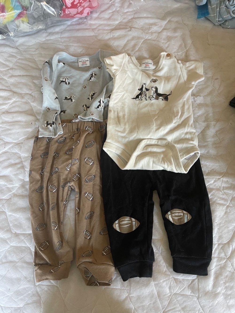 Unbranded Kids Matching Set - Cream, Light Gray & Brown Football Outfit